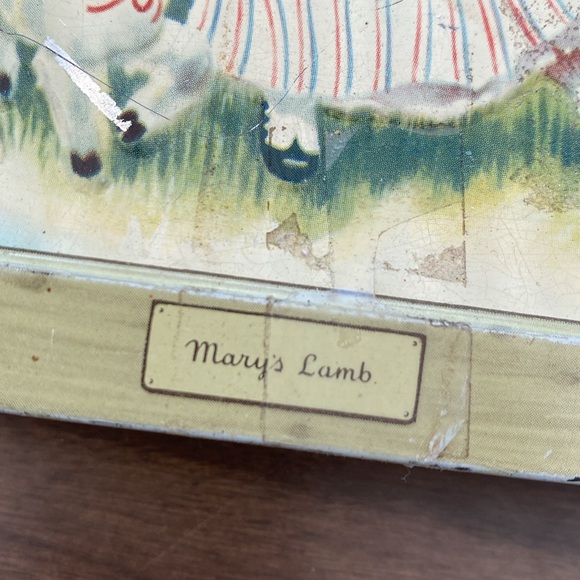 1946 Vintage Mary Had a Little Lamb Tin Box. Made in England. Nursery Rhymes - Picture 2 of 13